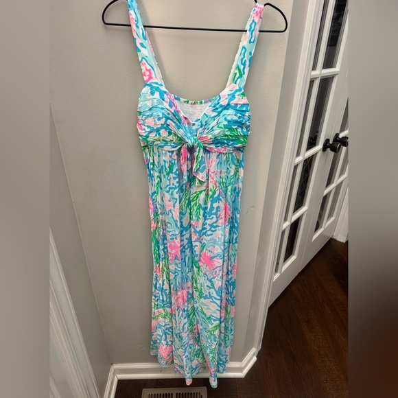 Lilly Pulitzer Sabrinah Midi Sleeveless Dress Coral Bay Blue White Pink Green - Picture 4 of 11
